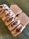 Pink soaps with rose buds on top