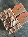 Group of tan and orange soaps.