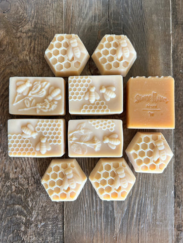Image shows a group of bee themed soaps